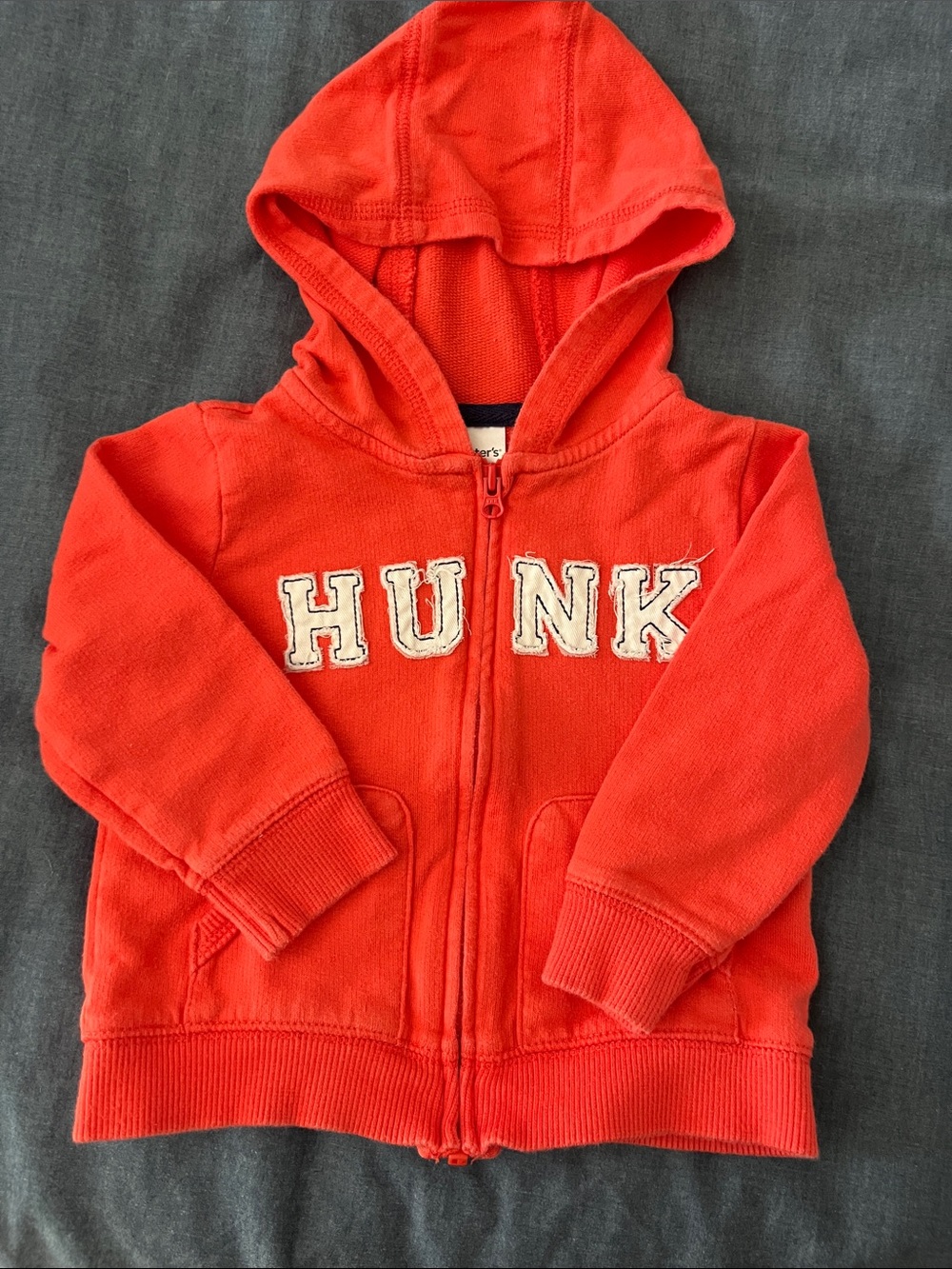 Carter's Red Hooded Zip-Up Sweatshirt with 'HUNK' Lettering